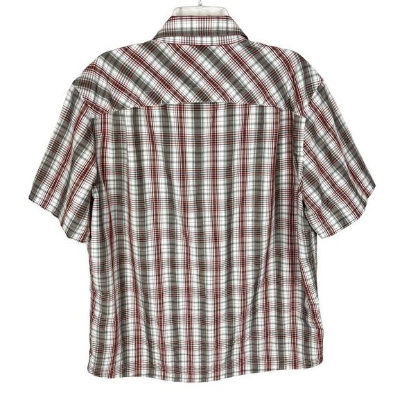 L.L. Bean Grey Red Plaid Nylon Blend Outdoor Hiking Short Sleeve Button Shirt - Picture 2 of 9